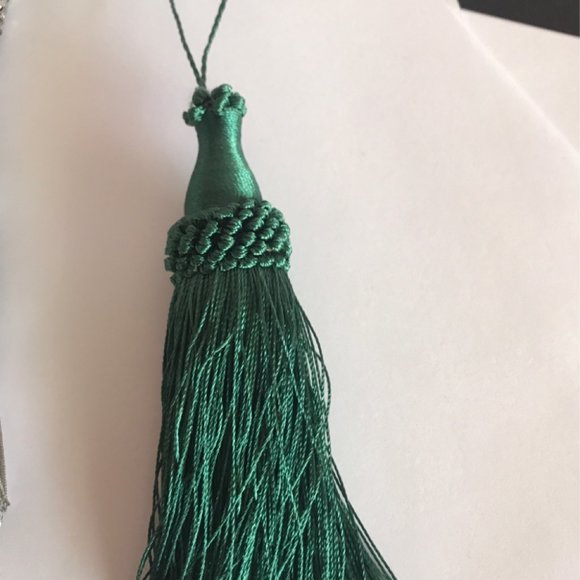 2 Tassel with Fringe 7.5" Green & Silver Color For Curtains or Other Decor - Picture 3 of 4